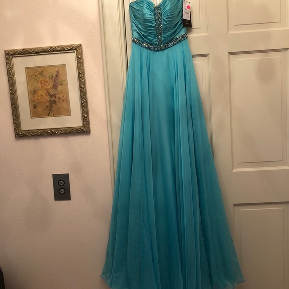 Sherri Hill aqua prom dress👗 size 0 - Picture 3 of 8